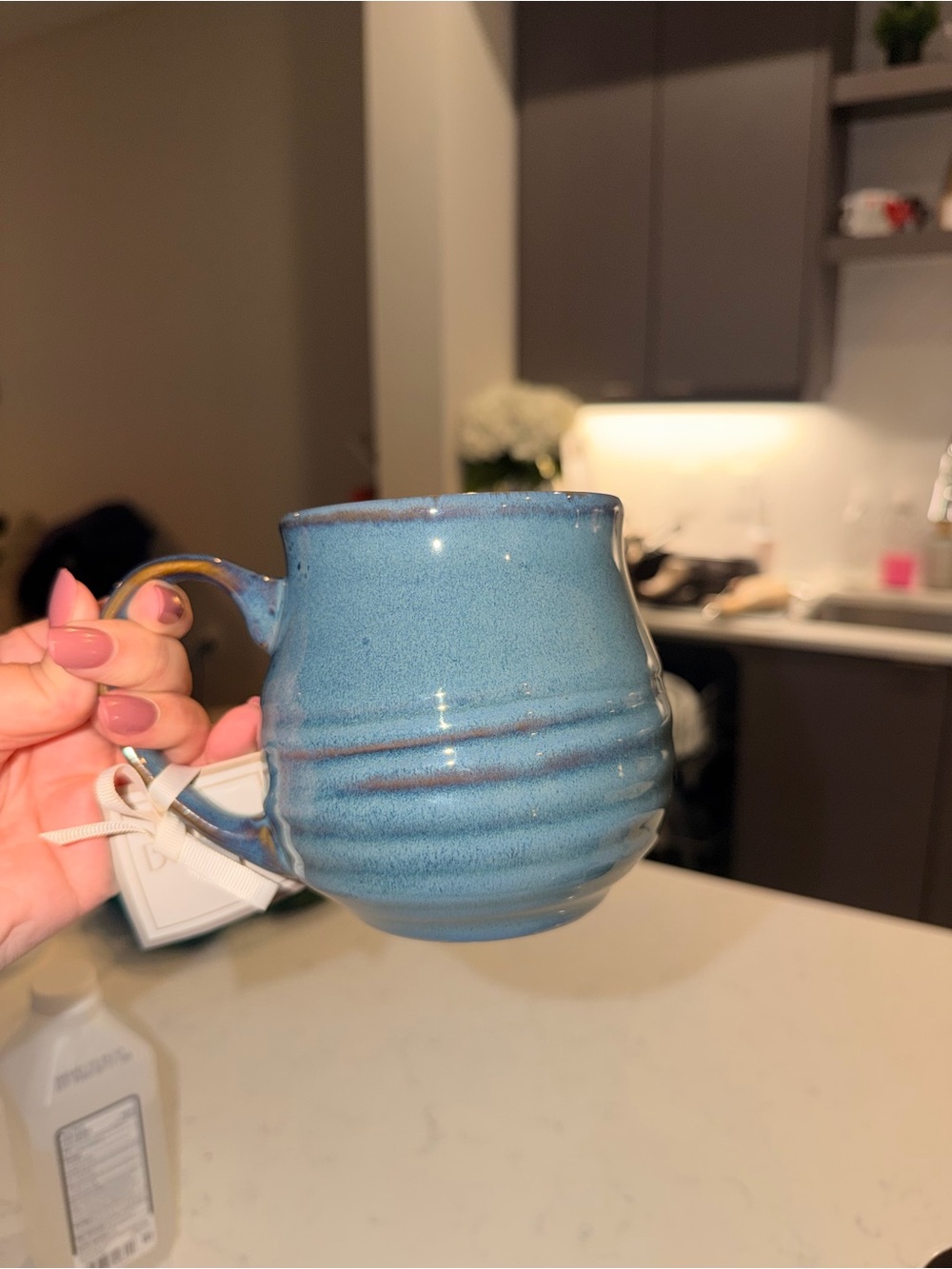Handmade Blue mug with Textured Bands